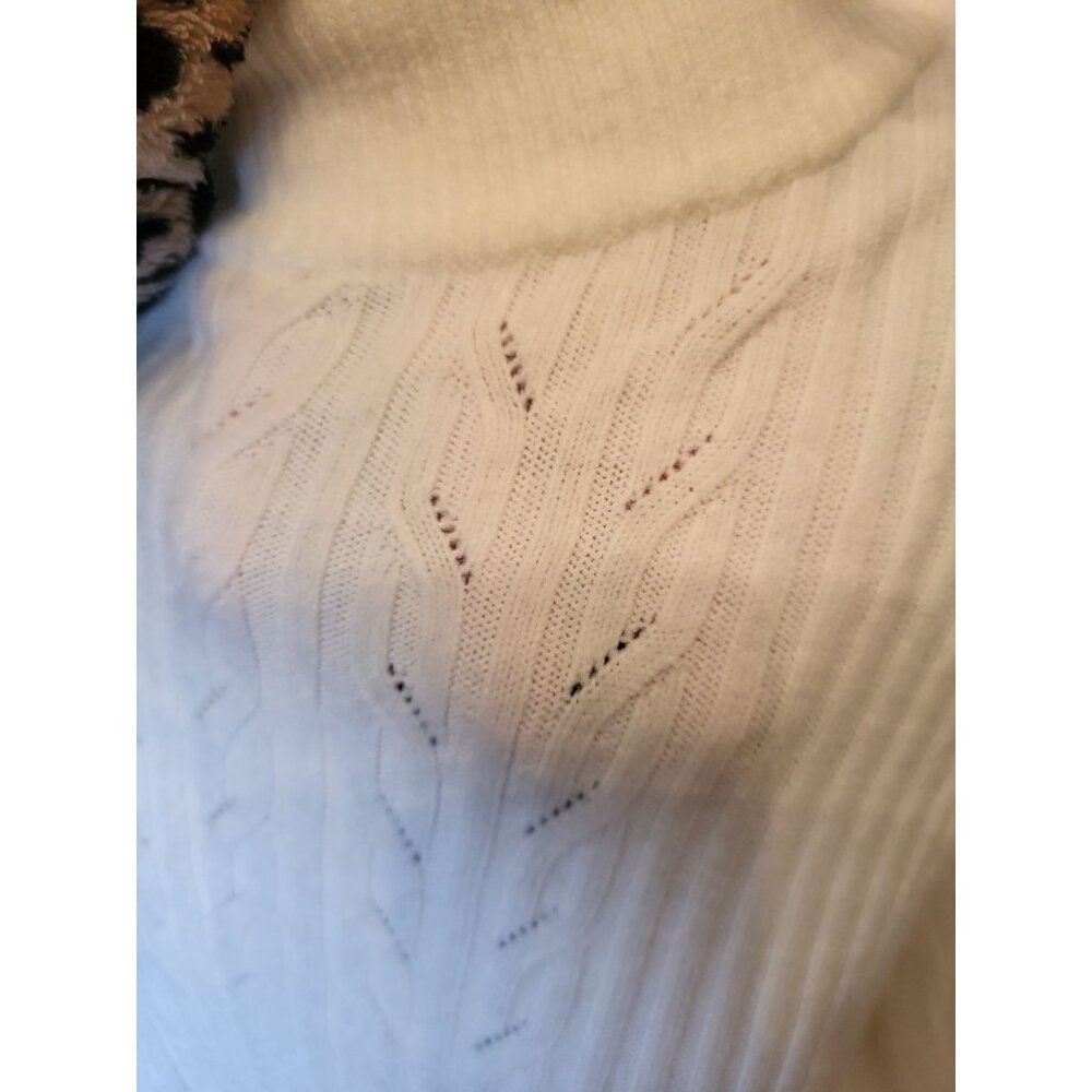 Vintage 90s Ivory Mock Neck Cable Knit Sweater XL Old Money Classic Preppy - Picture 5 of 8